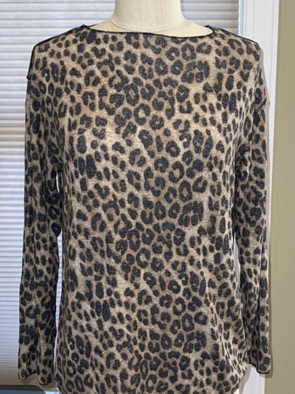Zara Leopard Print Crewneck Sweater - Taupe & Black